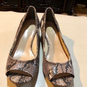 Cole Haan Air peep toe snake skin wedge